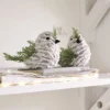 2 X Tromso Bird Ornaments With Faux Green Foliage Wings - Indoor Home Festive Christmas Winter Decorations - Each H13 X L18cm