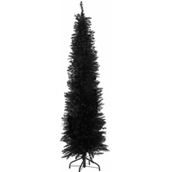 6 FT Slimline Artificial Christmas Tree 560 Tips Full Tree Easy To Assemble With Solid Stand, Xmas Home Decor Tall 1.8m Black