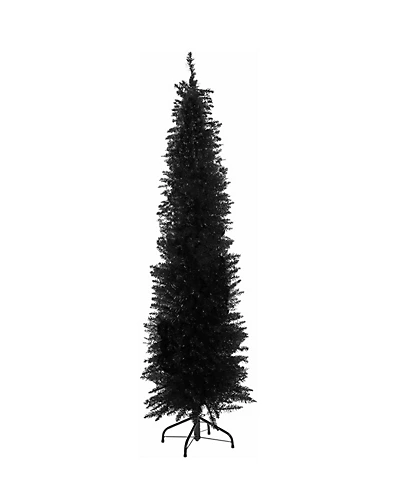6 FT Slimline Artificial Christmas Tree 560 Tips Full Tree Easy To Assemble With Solid Stand, Xmas Home Decor Tall 1.8m Black 1 6 FT Slimline Artificial Christmas Tree 560 Tips Full Tree Easy To Assemble With Solid Stand, Xmas Home Decor Tall 1.8m Black
