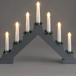 7 LED Wooden Christmas Candle Bridge Battery Operated Indoor Xmas Festive Pre-Lit Warm White Light Window Decoration Arch Black