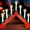 7 LED Wooden Christmas Candle Bridge Battery Operated Indoor Xmas Festive Pre-Lit Warm White Light Window Decoration Arch Red