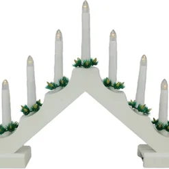 7 LED Wooden Christmas Candle Bridge Battery Operated Indoor Xmas Festive Pre-Lit Warm White Light Window Decoration Arch