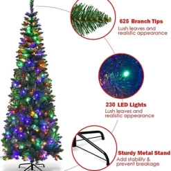 7FT Prelit Green Pencil Christmas Tree Multicolour LEDs -Outlet Christmas Decor Store 7ft prelit green pencil christmas tree multicolour leds5056141029580 02c MP
