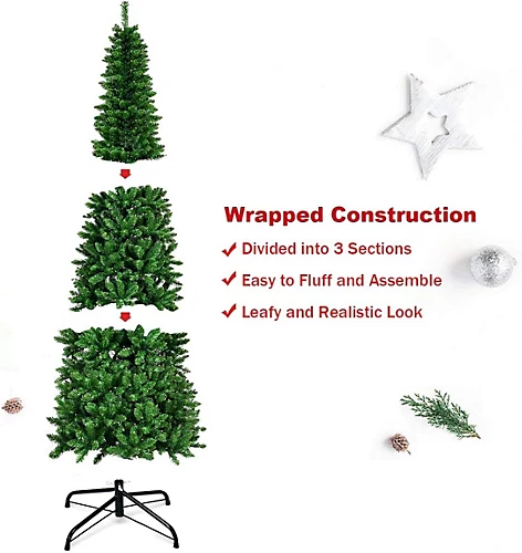 8FT Prelit Green Pencil Christmas Tree White LEDs 3 8FT Prelit Green Pencil Christmas Tree White LEDs - Image 3