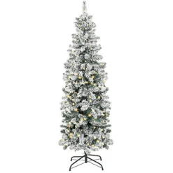 Abaseen 6FT Pre Lit Snow Tipped Pencil Slim Artificial Christmas Tree 170LEDs, Xmas Tree 555 Tips Easy Assembly