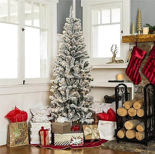 Abaseen 6FT Pre Lit Snow Tipped Pencil Slim Artificial Christmas Tree 170LEDs, Xmas Tree 555 Tips Easy Assembly 2 Abaseen 6FT Pre Lit Snow Tipped Pencil Slim Artificial Christmas Tree 170LEDs, Xmas Tree 555 Tips Easy Assembly - Image 2