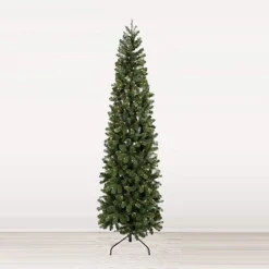 Abaseen Green Pre-lit Pencil Slim 6ft Artificial Christmas Tree 170LEDs, Xmas Tree With 555 Tips