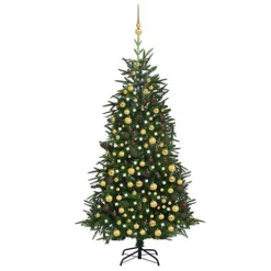 Berkfield Artificial Christmas Tree LEDs&Ball Set Green 210 Cm PVC&PE