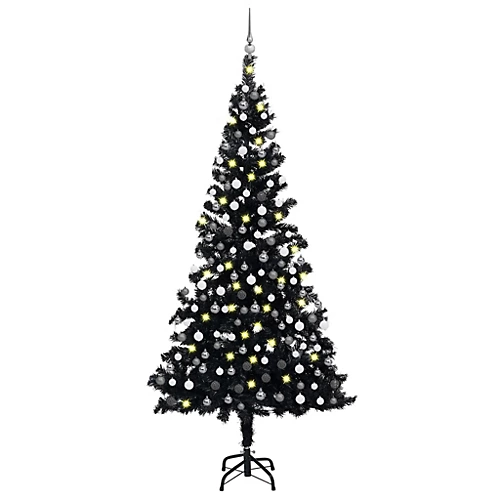 Berkfield Artificial Christmas Tree With LEDs&Ball Set Black 210 Cm PVC 1 Berkfield Artificial Christmas Tree With LEDs&Ball Set Black 210 Cm PVC