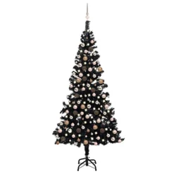 Outlet Christmas Decor Store 21 Berkfield Artificial Christmas Tree With LEDs&Ball Set Black 240 Cm PVC