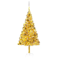 Berkfield Artificial Christmas Tree With LEDs&Ball Set Gold 210 Cm PET