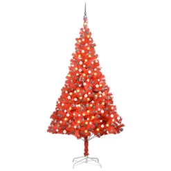 Berkfield Artificial Christmas Tree With LEDs&Ball Set Red 210 Cm PVC