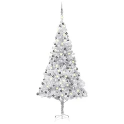 Berkfield Artificial Christmas Tree With LEDs&Ball Set Silver 210 Cm PET