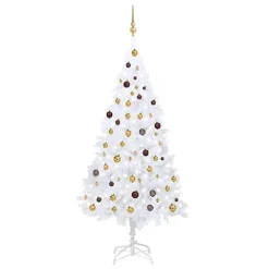 Outlet Christmas Decor Store 7 Berkfield Artificial Christmas Tree With LEDs&Ball Set White 210 Cm PVC