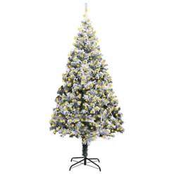 Berkfield Artificial Christmas Tree With LEDs&Flocked Snow Green 300cm PVC