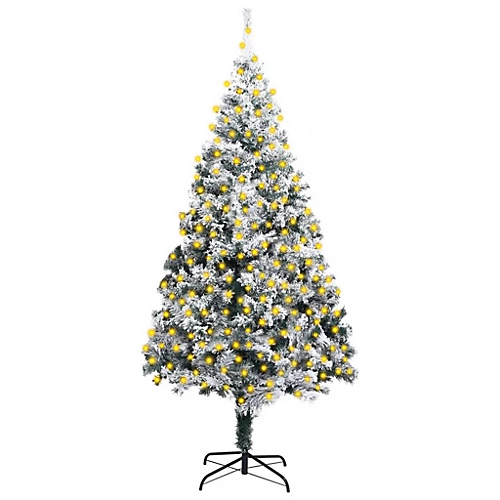 Berkfield Artificial Christmas Tree With LEDs&Flocked Snow Green 300cm PVC 1 Berkfield Artificial Christmas Tree With LEDs&Flocked Snow Green 300cm PVC
