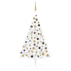 Berkfield Artificial Half Christmas Tree With LEDs&Ball Set White 120 Cm