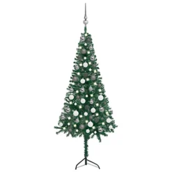 Berkfield Corner Artificial Christmas Tree LEDs&Ball Set Green 120 Cm PVC