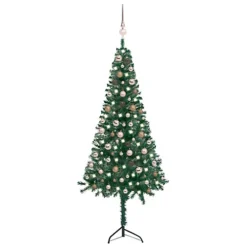 Berkfield Corner Artificial Christmas Tree LEDs&Ball Set Green 180 Cm PVC
