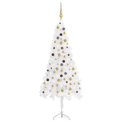 Berkfield Corner Artificial Christmas Tree LEDs&Ball Set White 240 Cm PVC