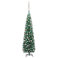 Berkfield Slim Artificial Christmas Tree With LEDs&Ball Set Green 210 Cm