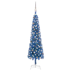 Berkfield Slim Christmas Tree With LEDs&Ball Set Blue 150 Cm