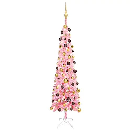 Berkfield Slim Christmas Tree With LEDs&Ball Set Pink 180 Cm 1 Berkfield Slim Christmas Tree With LEDs&Ball Set Pink 180 Cm