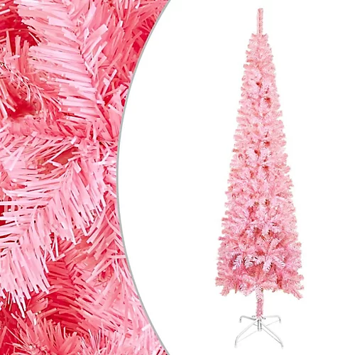 Berkfield Slim Christmas Tree With LEDs&Ball Set Pink 180 Cm 2 Berkfield Slim Christmas Tree With LEDs&Ball Set Pink 180 Cm - Image 2