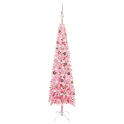 Berkfield Slim Christmas Tree With LEDs&Ball Set Pink 210 Cm