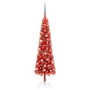 Berkfield Slim Christmas Tree With LEDs&Ball Set Red 180 Cm