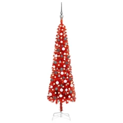 Outlet Christmas Decor Store 32 Berkfield Slim Christmas Tree With LEDs&Ball Set Red 180 Cm