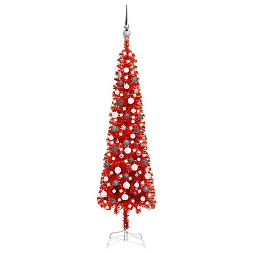Berkfield Slim Christmas Tree With LEDs&Ball Set Red 180 Cm 1 Berkfield Slim Christmas Tree With LEDs&Ball Set Red 180 Cm