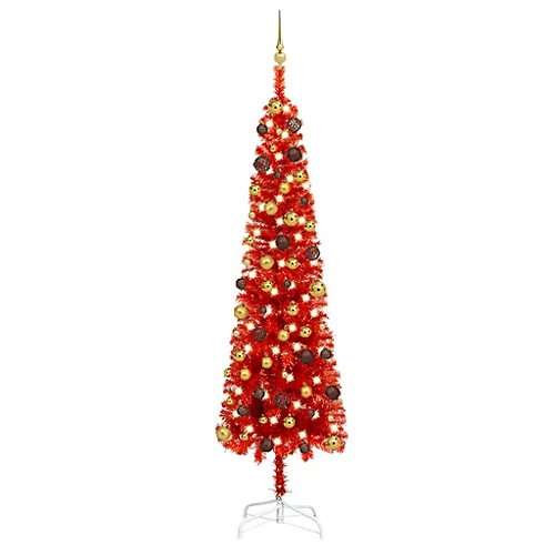 Berkfield Slim Christmas Tree With LEDs&Ball Set Red 240 Cm 1 Berkfield Slim Christmas Tree With LEDs&Ball Set Red 240 Cm