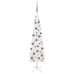 Berkfield Slim Christmas Tree With LEDs&Ball Set White 120 Cm