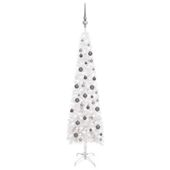 Berkfield Slim Christmas Tree With LEDs&Ball Set White 180 Cm