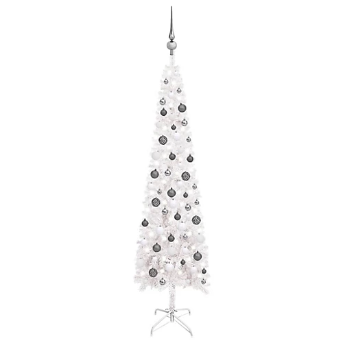 Berkfield Slim Christmas Tree With LEDs&Ball Set White 180 Cm 1 Berkfield Slim Christmas Tree With LEDs&Ball Set White 180 Cm