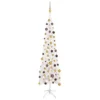 Berkfield Slim Christmas Tree With LEDs&Ball Set White 210 Cm