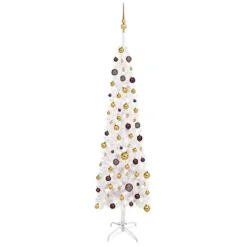 Berkfield Slim Christmas Tree With LEDs&Ball Set White 210 Cm