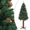 Berkfield Slim Christmas Tree With Real Wood And Cones Green 180 Cm PVC