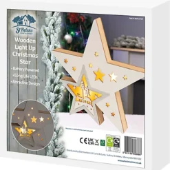 Christmas Battery Powered Light Up Wooden Christmas Star Ornament -Outlet Christmas Decor Store christmas battery powered light up wooden christmas star ornament5021196808725 04c MP