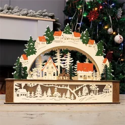 Christmas Battery Powered Wooden Festive Lighting Arch Ornament