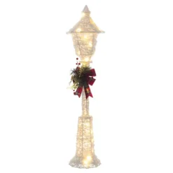 CHRISTMAS VILLAGE Decorative Christmas Snow Light Up Lamp Post With Bow - 25 Bright Warm White LEDs, Can Be Used Indoors/Outdoors