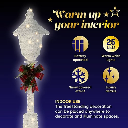 CHRISTMAS VILLAGE Decorative Christmas Snow Light Up Lamp Post With Bow - 25 Bright Warm White LEDs, Can Be Used Indoors/Outdoors 3 CHRISTMAS VILLAGE Decorative Christmas Snow Light Up Lamp Post With Bow - 25 Bright Warm White LEDs, Can Be Used Indoors/Outdoors - Image 3