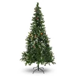 CHRISTMAS VILLAGE Large Artificial Christmas Tree With A Metal Stand - Pre-decorated With Snow & Cones, Realistic Decoration - 7FT
