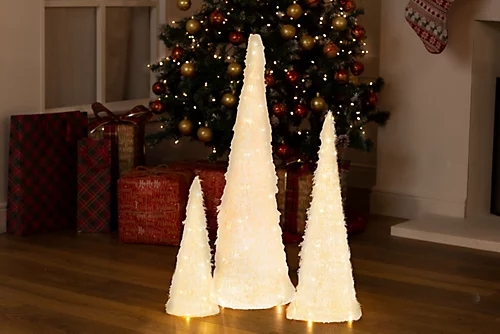 CHRISTMAS VILLAGE Large Christmas Light Up Trees Set With A Timer, 35 LED Warm White Christmas Lights & Decoration- Set Of 3 1 CHRISTMAS VILLAGE Large Christmas Light Up Trees Set With A Timer, 35 LED Warm White Christmas Lights & Decoration- Set Of 3