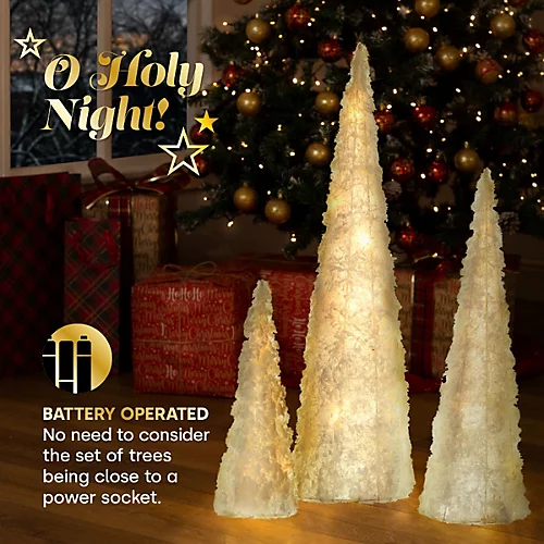 CHRISTMAS VILLAGE Large Christmas Light Up Trees Set With A Timer, 35 LED Warm White Christmas Lights & Decoration- Set Of 3 2 CHRISTMAS VILLAGE Large Christmas Light Up Trees Set With A Timer, 35 LED Warm White Christmas Lights & Decoration- Set Of 3 - Image 2