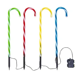 CHRISTMAS VILLAGE Large Outdoor Christmas Candy Cane Lights With A Timer, Light Up LED Christmas Decoration - Set Of 4 (63 Cm)