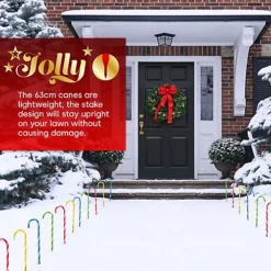 CHRISTMAS VILLAGE Large Outdoor Christmas Candy Cane Lights With A Timer, Light Up LED Christmas Decoration - Set Of 4 (63 Cm) -Outlet Christmas Decor Store christmas village large outdoor christmas candy cane lights with a timer light up led christmas decoration set of 4 63 cm 5056295308289 03c MP