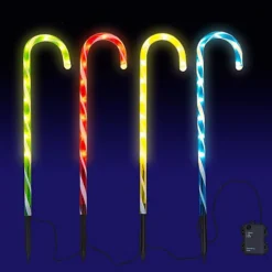 CHRISTMAS VILLAGE Large Outdoor Christmas Candy Cane Lights With A Timer, Light Up LED Christmas Decoration - Set Of 4 (63 Cm) -Outlet Christmas Decor Store christmas village large outdoor christmas candy cane lights with a timer light up led christmas decoration set of 4 63 cm 5056295308289 04c MP