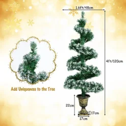 Costway 4FT Artificial Christmas Tree Pre-Lit Spiral Topiary Snowy Xmas Tree W/LED Light -Outlet Christmas Decor Store costway 4ft artificial christmas tree pre lit spiral topiary snowy xmas tree w led light9984709001760 02c MP